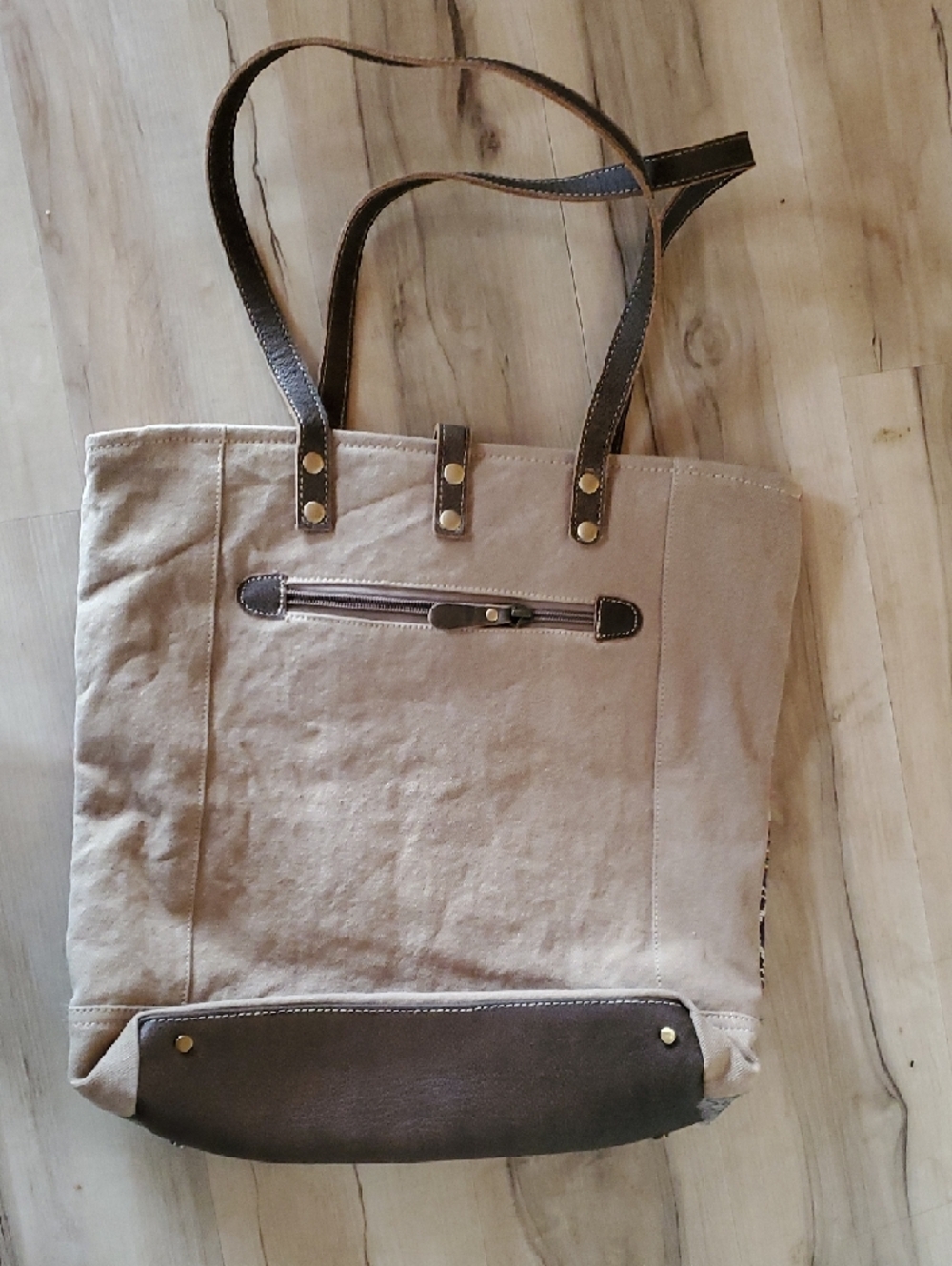 Myra Bag Pink Patterned Tote with Brown Straps - Picture 6 of 8
